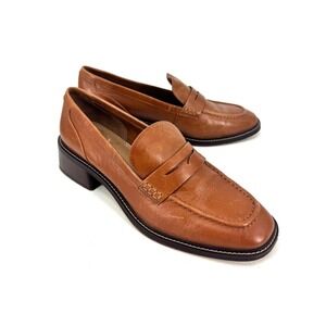 Vince Camuto Womens Cognac Brown Leather Block Heel Penny Loafers Size 8M 39